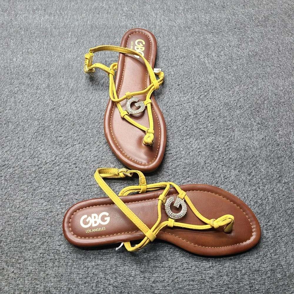 GBG Los Angeles Thong Sandals Womens 8.5 Yellow Rhinestone G Logo GLOAKA